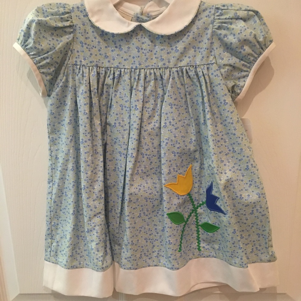 Blue Dress with Flower Appliqué
